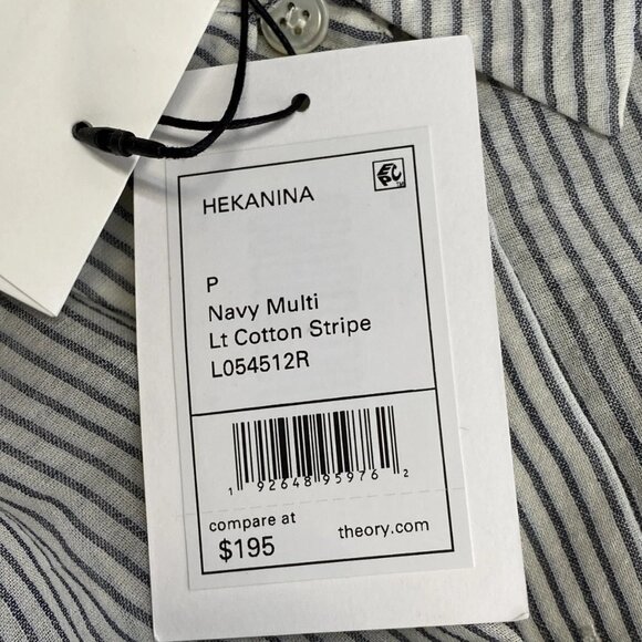 Theory Hekanina Striped Button-Up Shirt • Size P • Ivory/Navy Blue • Linen Blend - Picture 4 of 11